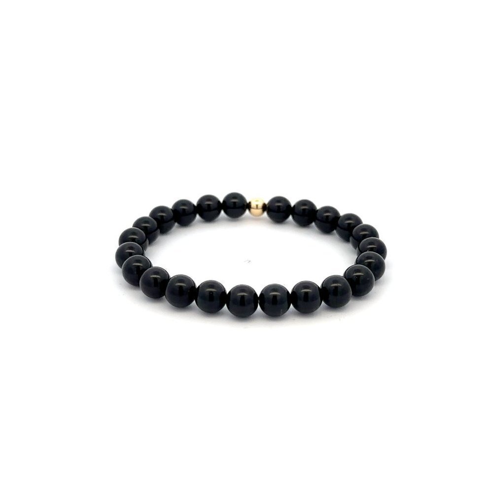 Natural Tourmaline Gemstones 6mm Stretchable Bracelet 18k Gold Bead Charm - Picture 5 of 5